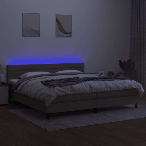  Krevet box spring s madracem LED smeđesivi 200x200 cm tkanina Slike