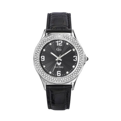 Ženski girl only cristaux crni modni ručni sat sa crnim kroko kožnim kaišem ( 697280 ) Slike