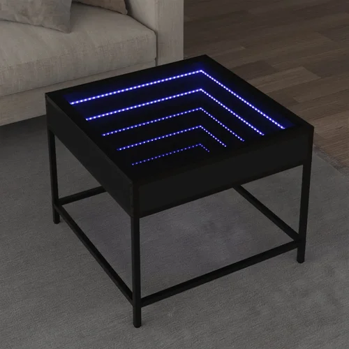 vidaXL Klubska mizica z neskončnimi LED lučkami črna 50x50x41 cm