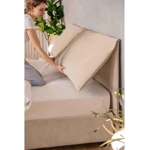 Bonami Selection Bež tapecirani bračni krevet s podnicom i prostorom za odlaganje 180x200 cm Myra Pillow &amp;ndash; Slike