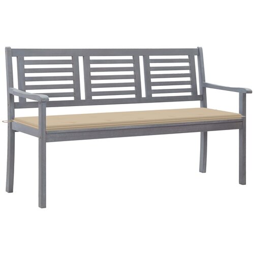 The Living Store Vrtna klop za 3 osebe z blazino 150 cm siv evkaliptusov les - Klop, (21467171) Slike