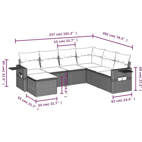 VidaXL 7-dijelni set vrtnih sofa od poliratana s jastucima smeđi Slike