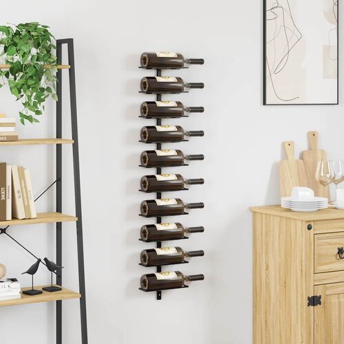  Zidni stalak za vino za 10 boca crni metalni Slike