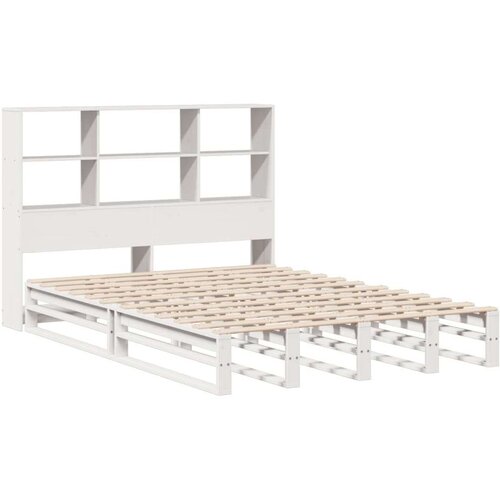 VidaXL Krevet s regalom za knjige bez madraca bijeli 160x200cm od drva Slike