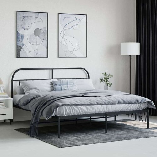 VidaXL Metalni okvir za krevet s uzglavljem crni 180x200 cm Slike