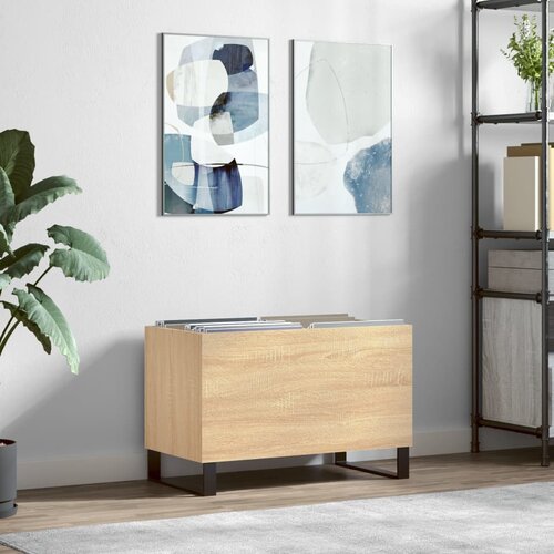 VidaXL Omarica za gramofonske plo&amp;scaron;če hrast sonoma 74,5x38x48 cm les Slike