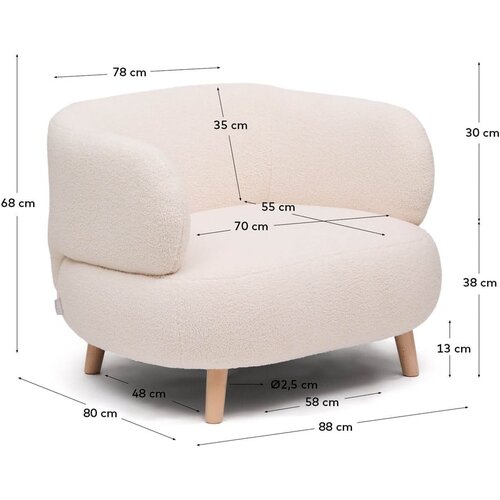 Kave Home Bež fotelj iz tkanine boucl&amp;eacute; Luisa &amp;ndash; Slike