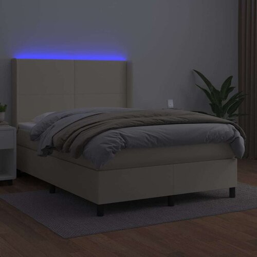VidaXL Krevet box spring s madracem LED krem 140x190cm od umjetne kože Slike