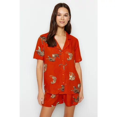 Trendyol Pajama Set - Orange - Animal print