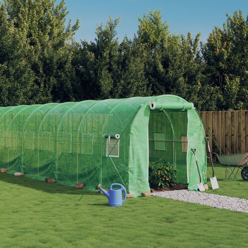 VidaXL Rastlinjak z jeklenim ogrodjem zelen 28 m&amp;sup2; 14x2x2 m Slike
