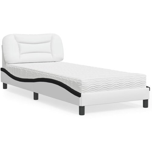 VidaXL Krevet s madracem bijeli-crni 90 x 190 cm od umjetne kože Slike