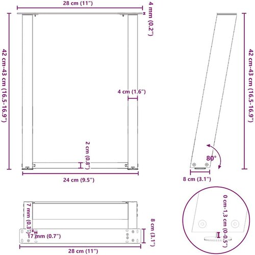  Noge za stolić U-oblika 2 kom bijele 28x(42-43) cm čelik Slike