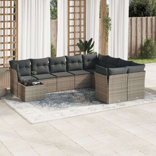 vidaXL 10-dijelni set vrtnih sofa od poliratana s jastucima sivi Cijene