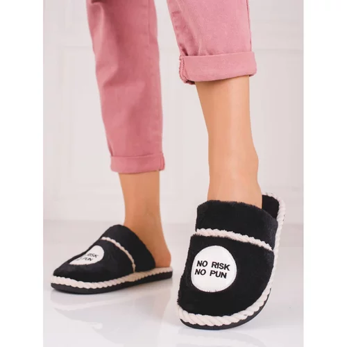 SHELOVET Black women's slippers with Fur