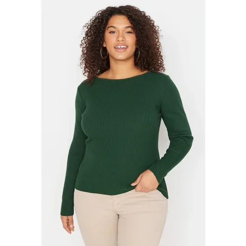 Trendyol Curve Plus Size Sweater - Green - Fitted