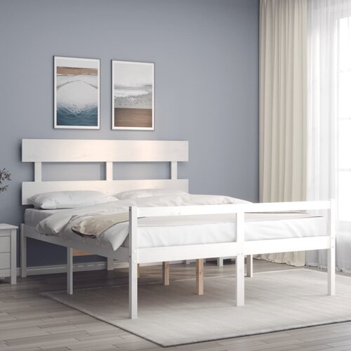 The Living Store Postelja za starej&amp;scaron;e z vzglavjem bel 160x200 cm trdnega lesa - Postelja Za Starej&amp;scaron;e, (21484908) Slike