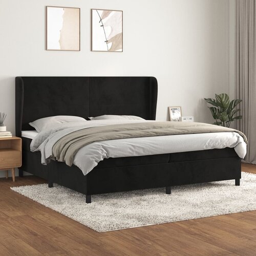 The Living Store Box spring postelja z vzmetnico črna 200x200 cm žamet - Box Spring Postelja, (21491126) Slike