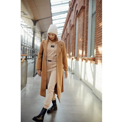 Fasardi Long women's coat with a camel belt Slike