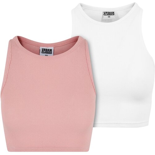 UC Ladies women's cropped rib top - 2 pack pink+white Cene