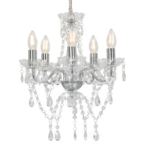 The Living Store Lestenec s kristalnimi kroglicami srebrn okrogel 5 x E14 - Lestenec, (21383441) Cene