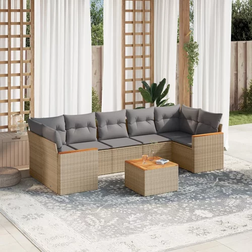 vidaXL 8-dijelni set vrtnih sofa od poliratana s jastucima bež