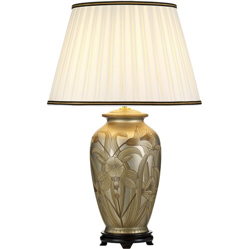 Elstead Lighting Elstead Lightbox Namizna svetilka Dian iz keramične keramike, ročno poslikani listi, visok bombažni senčnik v barvi slonovine in imperija, (22100377) Slike