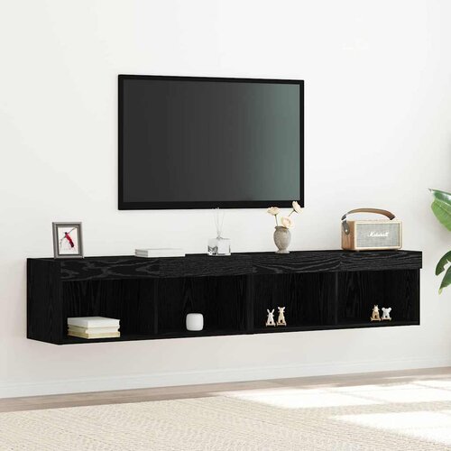  Set TV komoda s LED svjetlima 2 pcs Crni hrast 80 x 30 x 30 cm Slike