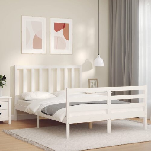 The Living Store Posteljni okvir z vzglavjem bel 120x200 cm trden les - Posteljni Okvir, (21526112) Slike