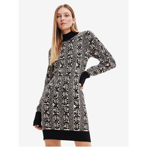 Desigual Beige-Black Women Patterned Sweater Dress Francesca - Lacroi - Women Slike