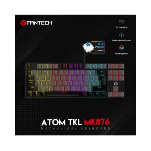 Fantech Tastatura USB MK876 RGB Atom TKL (Blue switch) US crna Cene