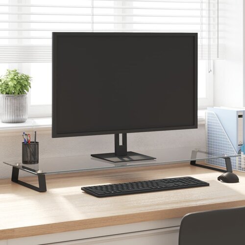 Stalak za monitor crni 100x35x8 cm kaljeno staklo i metal Cene