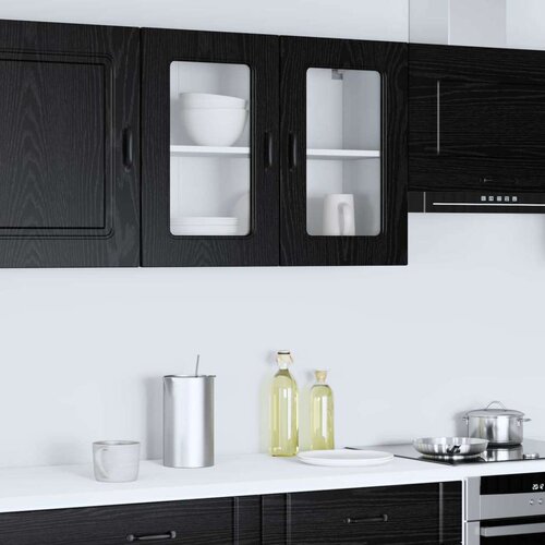 VidaXL Kuhinjski ormarić s pohranom Kalmar Crni hrast 80 x 31 x 60 cm - Crni hrast 80 x 31 x 60 cm 1x stakleni ormar (2 vrata) Slike