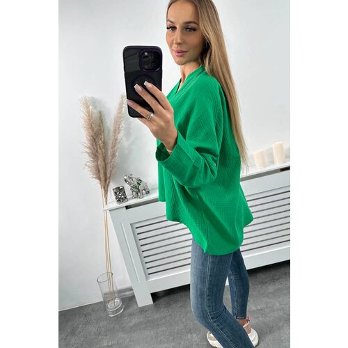 Kesi Cotton blouse with rolled up sleeves green Slike
