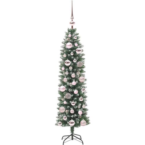 VidaXL Umjetno vitko božićno drvce s stalakom Zelena i bijela 120 cm Slike