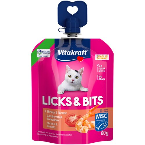  Ekonomično pakiranje Vitakraft Licks &amp;amp; Bits 32 x 60 g - Kozice i rajčica Slike