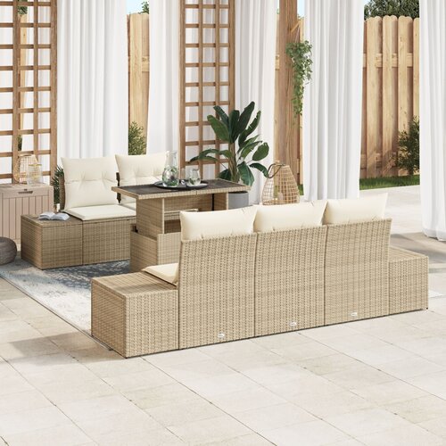 VidaXL 6-dijelni set vrtnih sofa s jastučićima bež poli ratan Slike