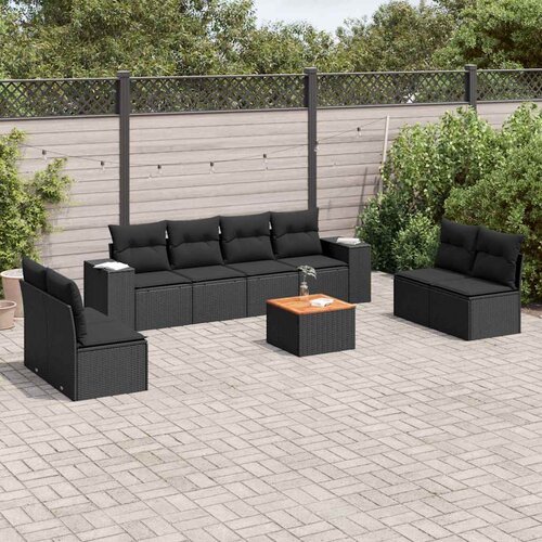  9-dijelni set vrtnih sofa s jastucima crni od poliratana Cijene