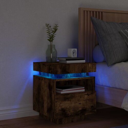 vidaXL Noćni ormarić s LED svjetlima boja dimljenog hrasta 40x39x48 5 Cijene