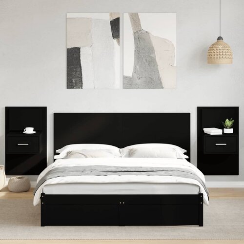  The Living Store Posteljno vzglavje z omaricami črno 160 cm inženirski les - Posteljno Vzglavje Z Omarico, (21495989) Cene