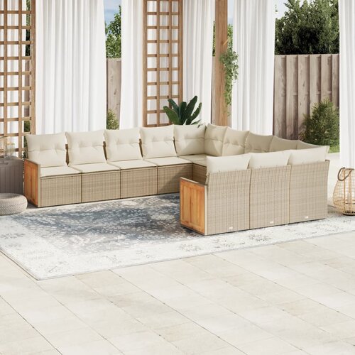 VidaXL 11-dijelni set vrtnih sofa od poliratana s jastucima bež Slike