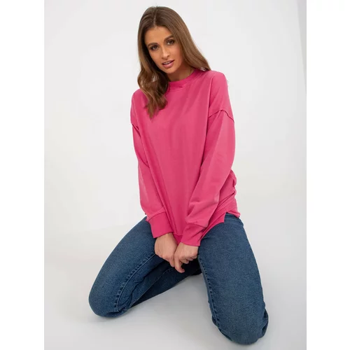 Fashion Hunters Fuchsia Loose Hoodless Hoodie with Round Neckline