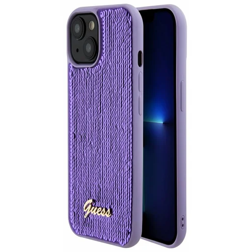 Guess Sequin Script Logo Zadní Kryt pro iPhone 15 Plus Purple Ovitek za telefon Vijolična