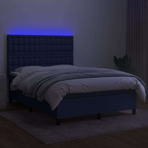  Krevet box spring s madracem LED plavi 140x200 cm od tkanine Slike