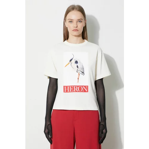 Heron Preston Pamučna majica Bird Painted Ss Tee za žene, boja: bež, HWAA032F23JER0040425