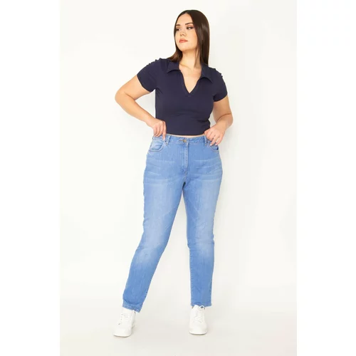 Şans Women's Plus Size Blue Wash Effect Jeans