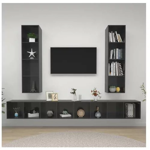  Stenska TV omarica 4 kosi visok sijaj sive barve iverna plošča