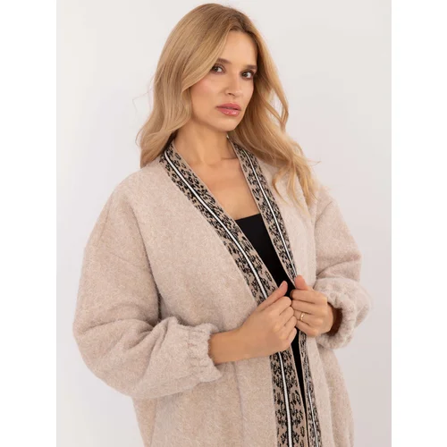 Fashion Hunters Beige women's cardigan with decorative trim