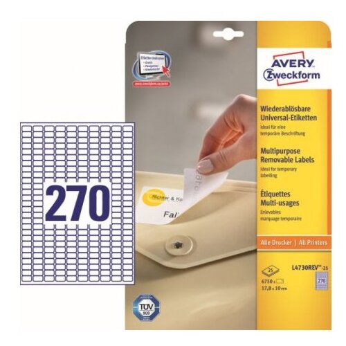 Avery Zweckform Odstranljive univerzalne etikete 17,8 x 10 mm 25/1 Slike