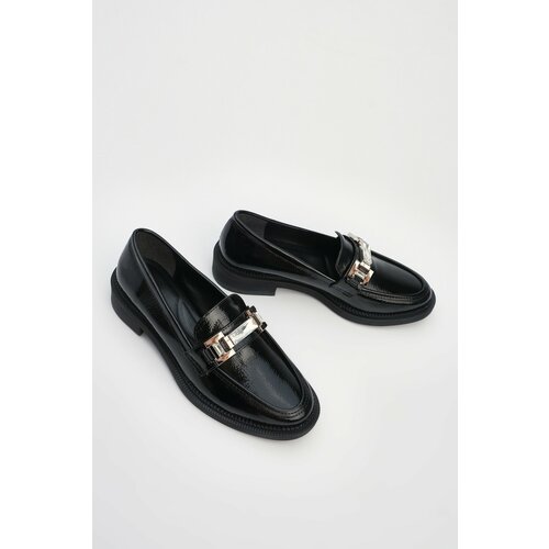 Marjin Women's Stony Buckle Loafers Casual Shoes Hosre Black Patent Leather. Slike