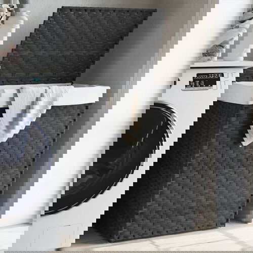 vidaXL Košara za perilo s pokrovom siva 46x33x60 cm poli ratan Cene